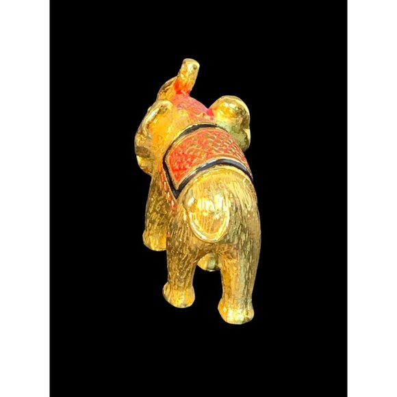 Vintage Heavy Gold Tone Elephant Figurine With Red Rhinestone Eyes (1003) - Picture 2 of 9